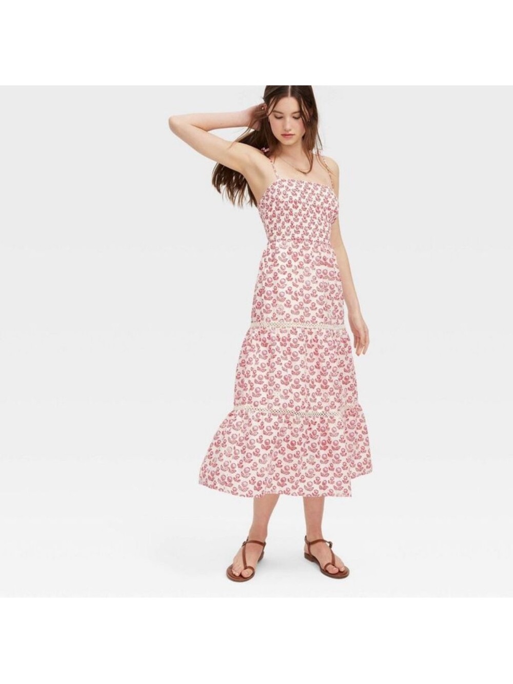 NWT Roller Rabbit x Target Floral Pink/red Tiered Sundress elastic maxi. Size M